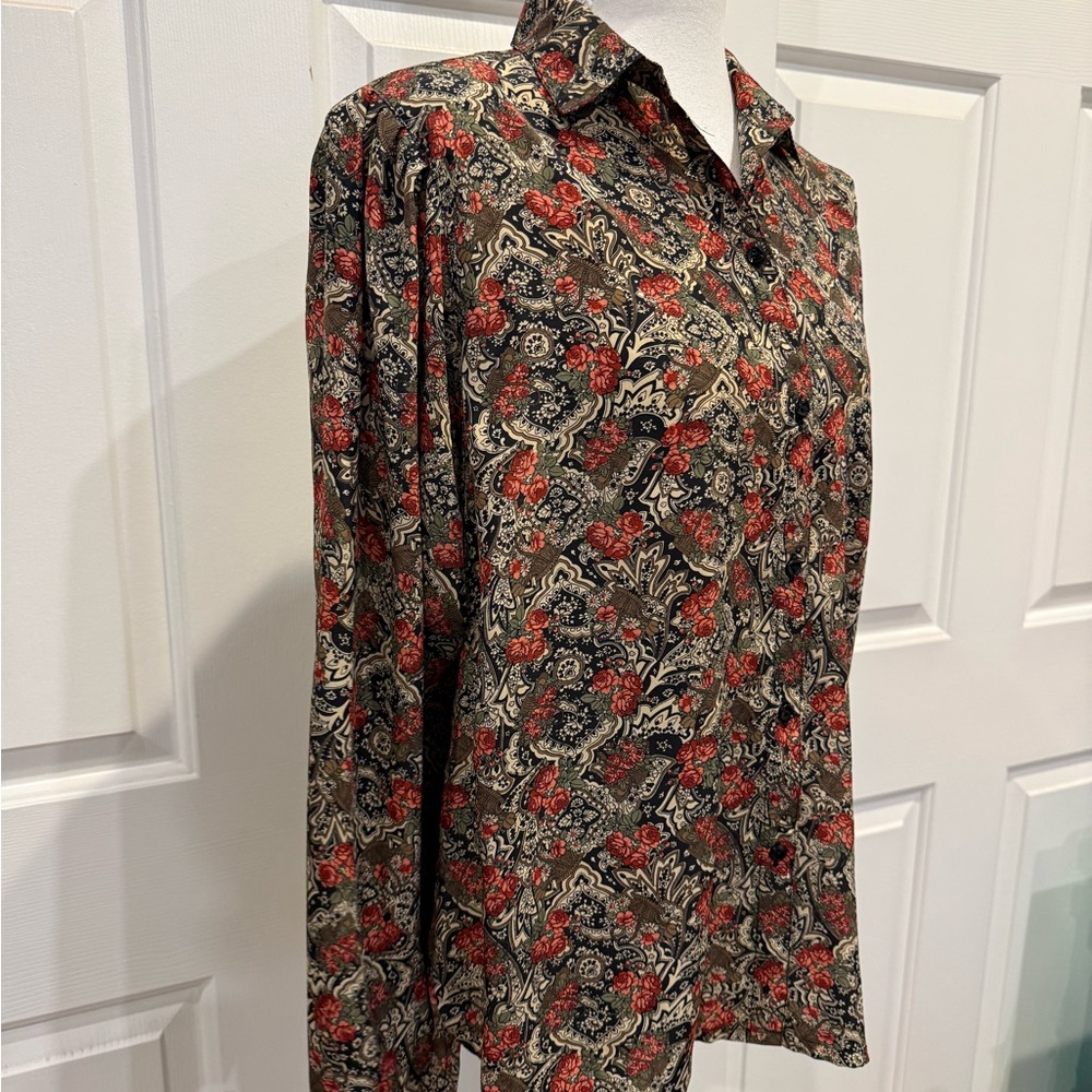 Macaw-Inggo Blouse Vintage Paisley Floral Button Down Blouse Retro Size Medium - Picture 10 of 12